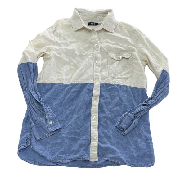 BDG Shirt Womens Small White Blue Two Tone Button Down Urban‎ Outfitters - Picture 1 of 7
